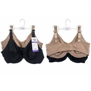NWT 2-Pack OLGA Signature Support Full Coverage Underwire Bra Caramel/Black 42D